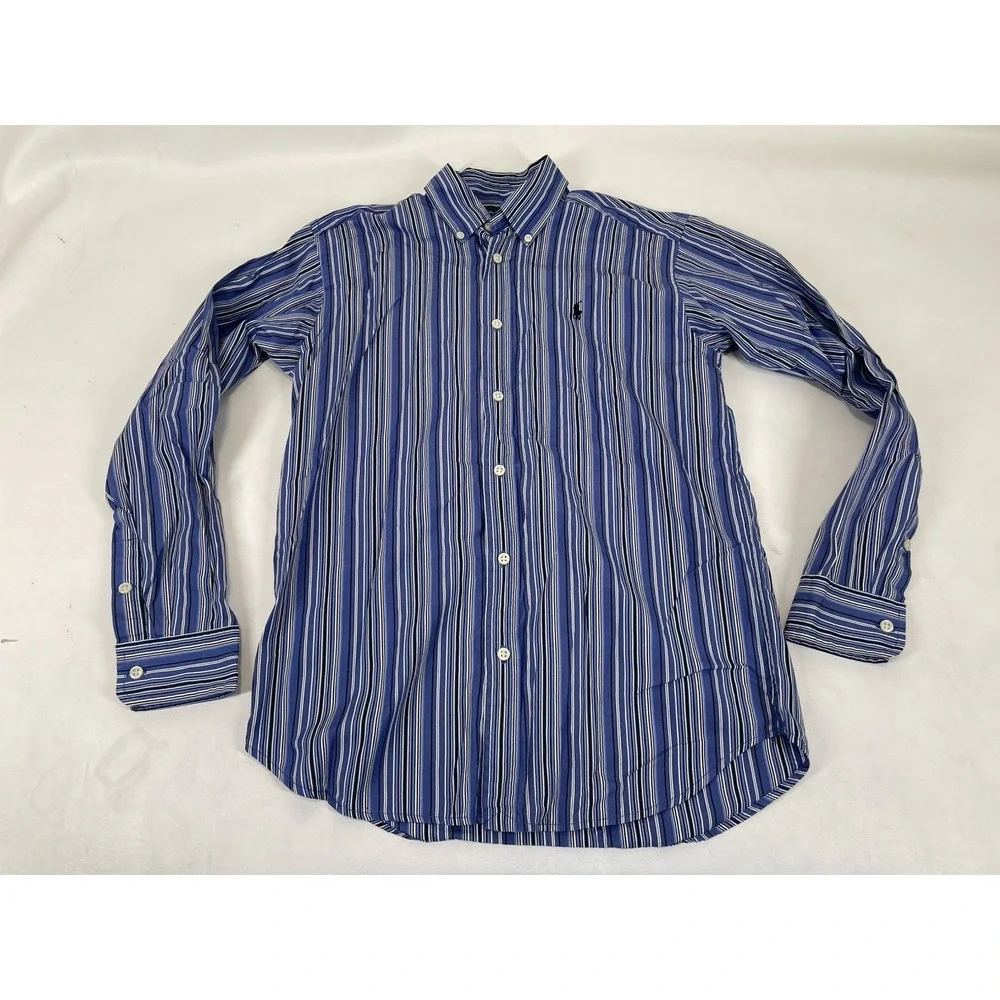 Ralph‎ Lauren Striped Button Up Shirt Youth Size L Blue